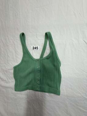 Aerie Real Good Ribbed Button-Front Cropped Tank Top Green Medium